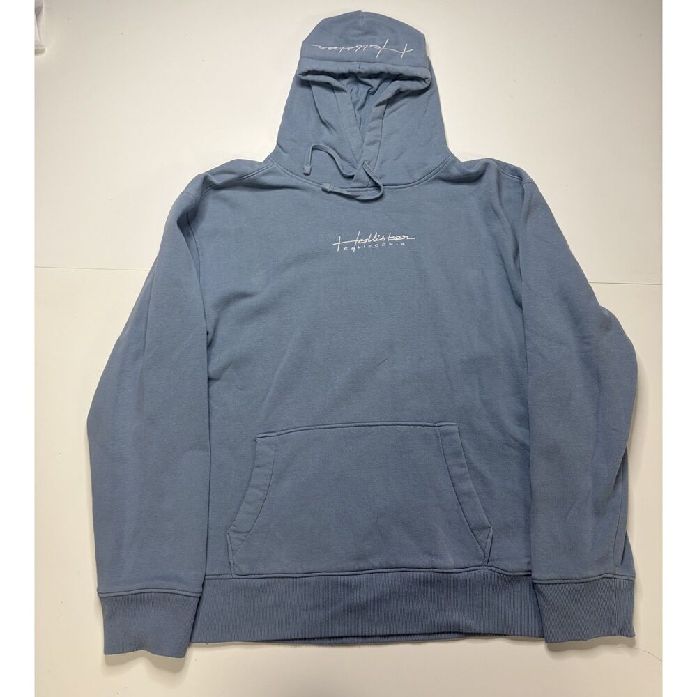 Hollister Light Blue Embroidery on front and hood Hoodie Men's XL